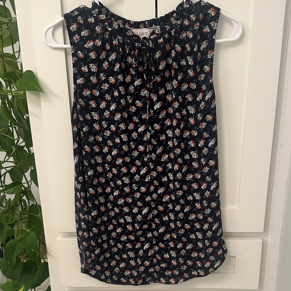 LOFT Black Floral Blouse XS